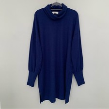Treasure & Bond Womens Navy Blue Ribbed Cowl Neck Balloon Sleeve Sweater Dress L