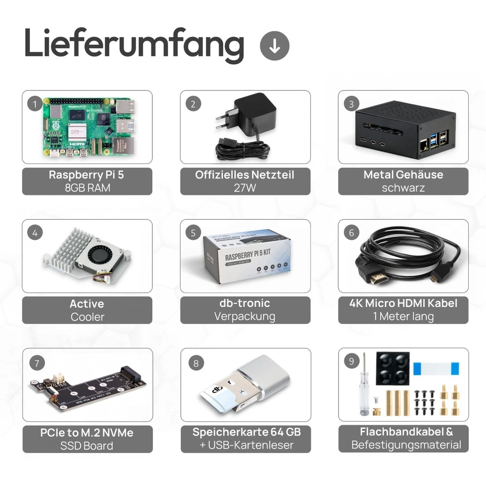 Raspberry Pi 5 NVMe Set | PCIe M.2 | 64GB Edition| Metallgehäuse | Active Cooler - Bild 2 von 4