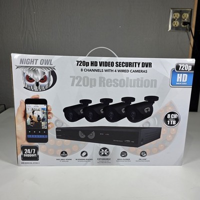 NIGHT OWL 8-CHANNEL SECURITY SYSTEM W/ 4 CAMERAS | WM-8HD10L-4720 | New Sealed