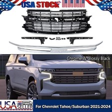 Fit 2021-2024 Chevy Tahoesuburban Front Upper Grille Bumper Grill Chrome Black