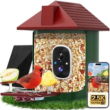 Smart Bird Feeder with Camera Solar Powered, 5MP Live Video Bird XL Red Green