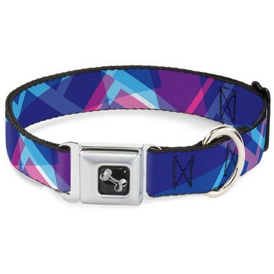 Dog Collar Bone Squares Stacked Blues/Pinks/Purples WIDE-Large 20-31 (US IMPORT)