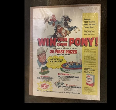 Vintage Roy Rogers Win a Pony! Poster 1955 Cowboy Post Toasties Cereal Promotion