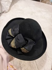Vintage 1960s Black Felted Wool Hat with Ribbon