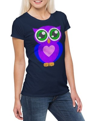 Comic Owl Damen T-Shirt Eule Cartoon Cute Hipster Indie Electro Tattoo