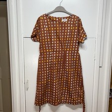 Toast Dress Geometric Orange Multicolour Cotton A Line Tie Waist C1bbf Uk 12