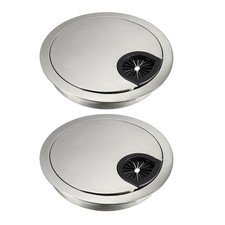 2Pcs Cable Hole Cover 3-1/10" Zinc Alloy Desk Grommet Wire Drawing Silver
