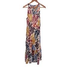 Tahari Tiered Maxi Dress Womens Large Multicolor Abstract Print Lined Cotton