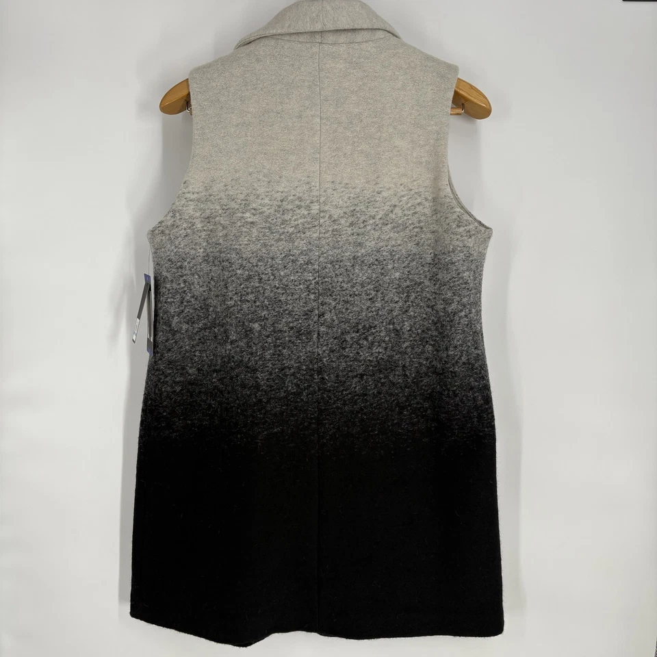 Chaleco Andrew Marc Mujer Grande Blanco Negro Ombre Mezcla Lana Largo Sin Mangas Abierto Foto 4 de 4