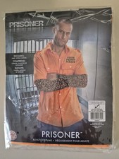 NEW Inmate State Prison Halloween Costume Adult O/S Orange Shirt Tattoo Sleeve