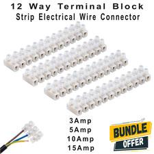 12 Way Electrical Terminal Chocolate Block Wire Connector Set 3A 5A 10A 15Amp