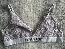 Victoria's Secret Lace Bralette Floral Size M Lilac No Padding/Wire VS Spellout