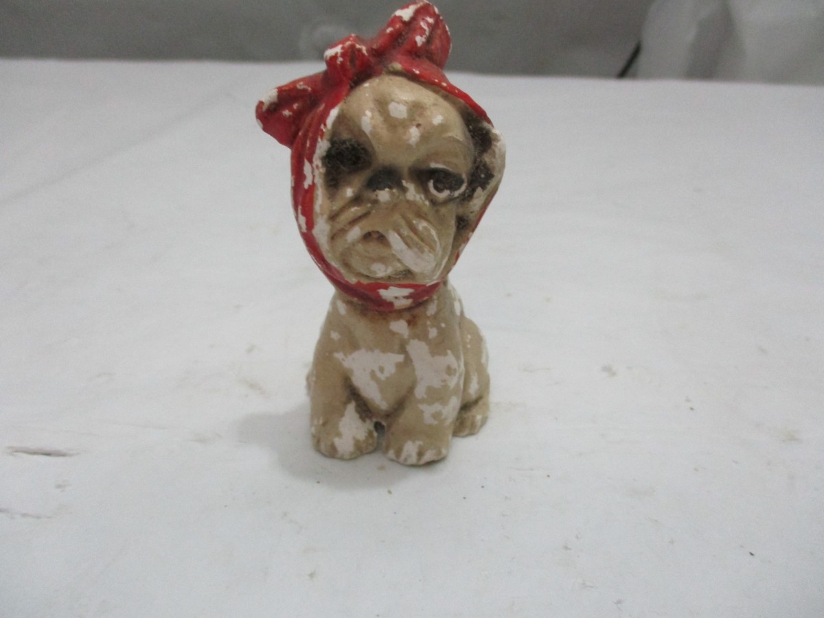 Vintage chalkware Bulldog Vintage Bulldog Figurine with Red Bow