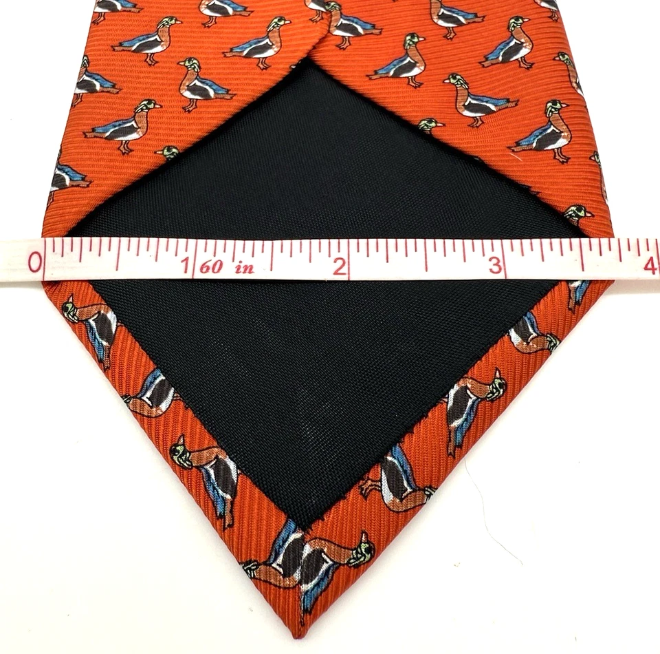 Corbata Southern Proper Atlanta Georgia 100 % seda naranja con patos mallardos Foto 4 de 4