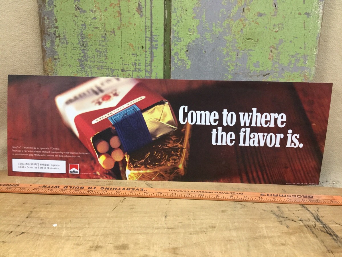 everything in a cigarette 2001 24” Marlboro Cigarette Plastic Sign Advertising Come To Where The  Flavor Is