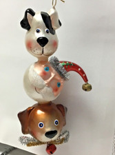 Triple head dog Santa Claus Christmas ornament glass 7  x 3 1/4  53236