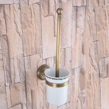 Antique Brass Wall Mount Bathroom Toilet Brushes Holders with Ceramic Cup Zba268