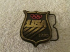 VINTAGE 1980 BERGAMOT BRASS WORKS USA OLYMPICS BELT BUCKLE RED CIRCLES BX-BB1