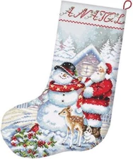 LetiStitch Counted Cross Stitch Kit Snowman and Santa Stocking L8016