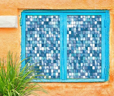3D Blue Plaid 1743NAO Window Film Print Sticker Cling Stained Glass UV Block Fa