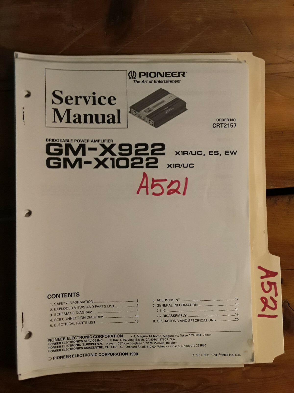 Pioneer gm-x922 x1022 Service Manual Original Repair Book stereo power ...