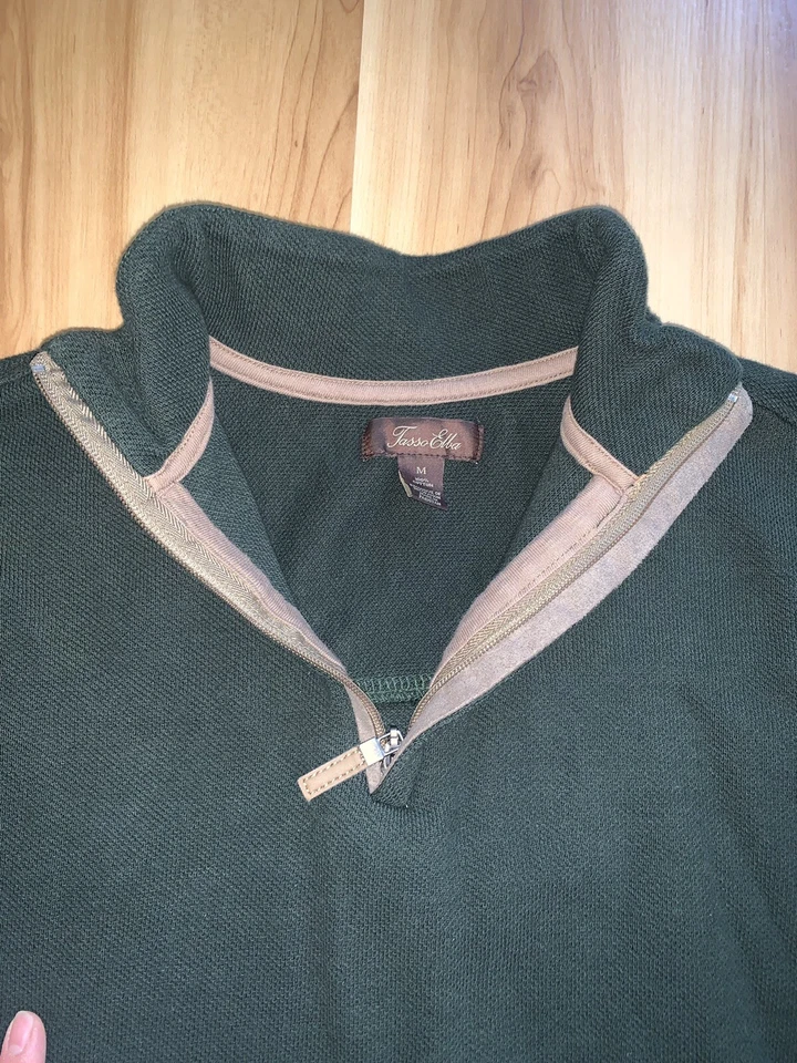 Tasso Elba Mens Size M Pullover 1/4 Zip Long Sleeve Cotton Dark Green Soft EUC - Image 4 of 4