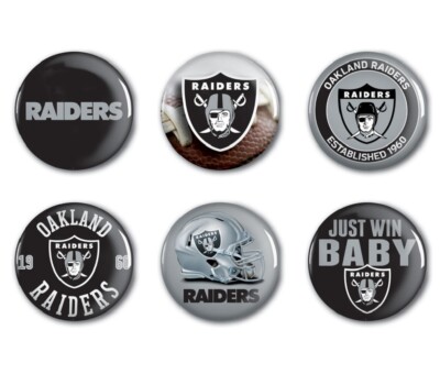BUTTON NFL 6 PACK BUTTONS OAKLAND RAIDERS WINCRAFT - 1 has 1960s Logo - #8L_#GL