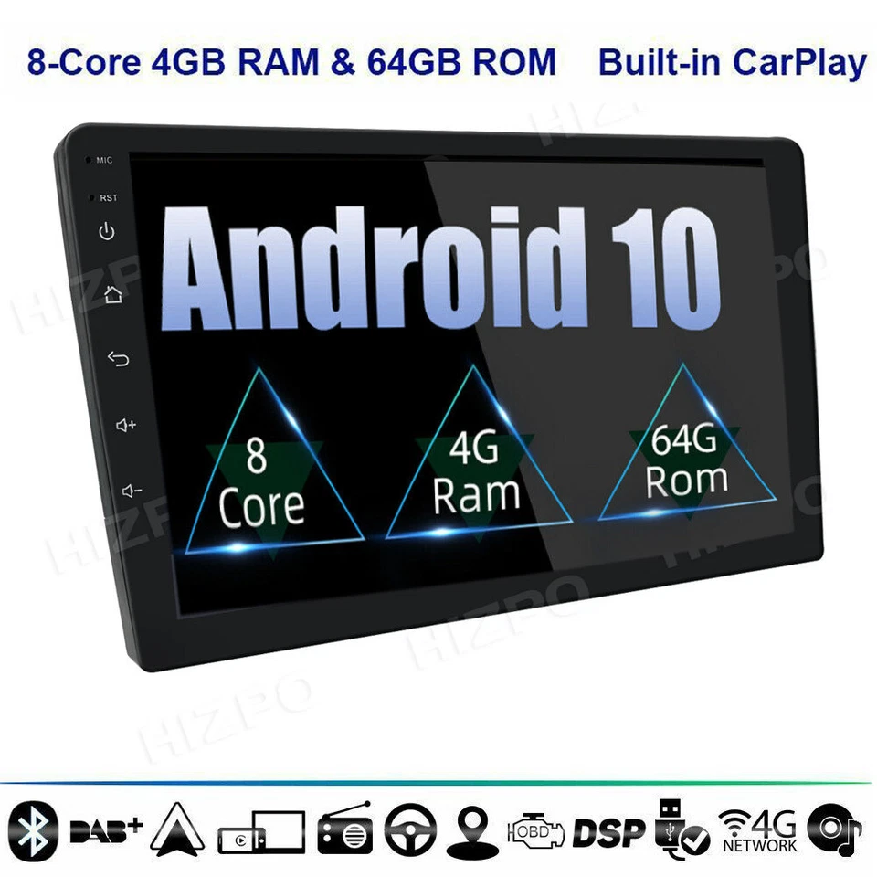 Radio Coche Universal 8 Núcleos 2 Din 10.1" Android 10 Estéreo GPS OBD2 4+64GB 4G LTE Foto 3 de 4