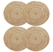 4pcs 13" Round Woven Rattan Placemats, Natural Straw Table Decor Mats