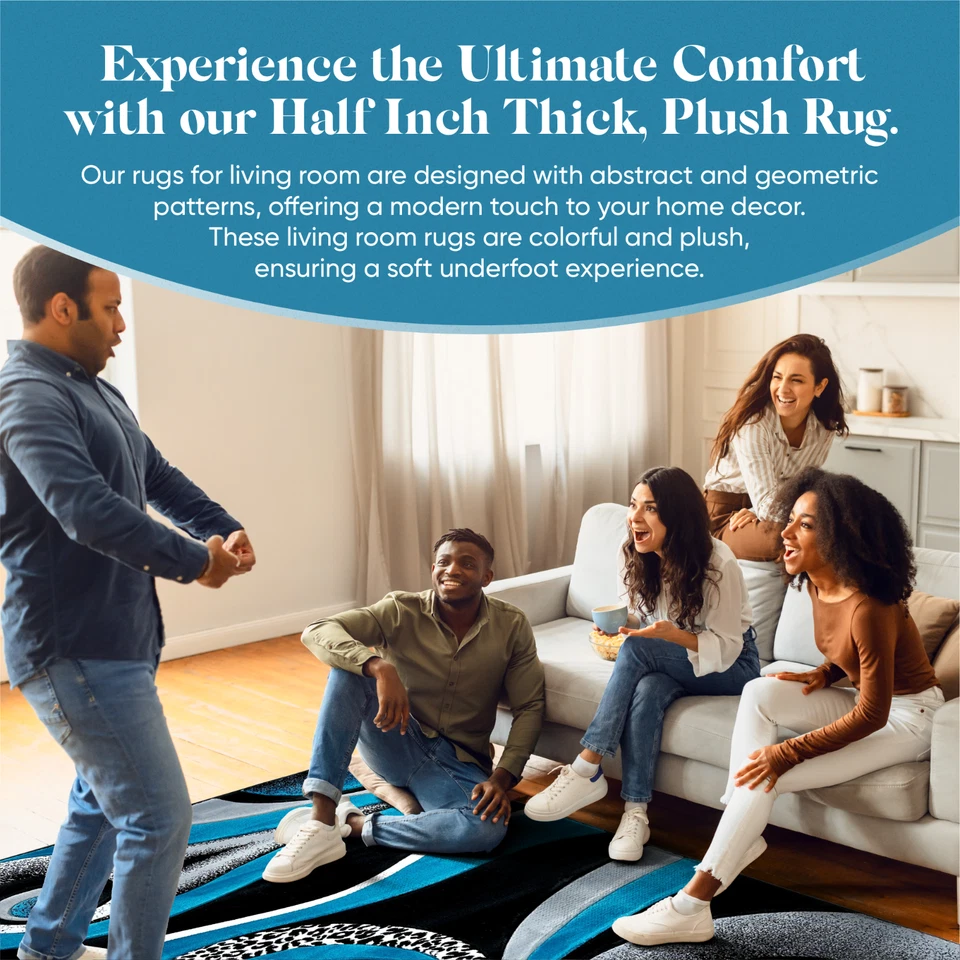 Premium Hand Carved Thick Plush Pile Modern Abstract Contemporary Geometric Rug - Image 4 of 4