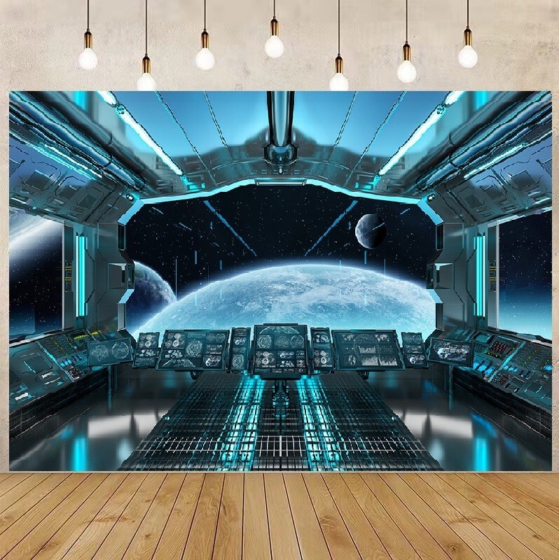 Spaceship Backdrop Astronaut Birthday Photo Background Party Decoration Banner