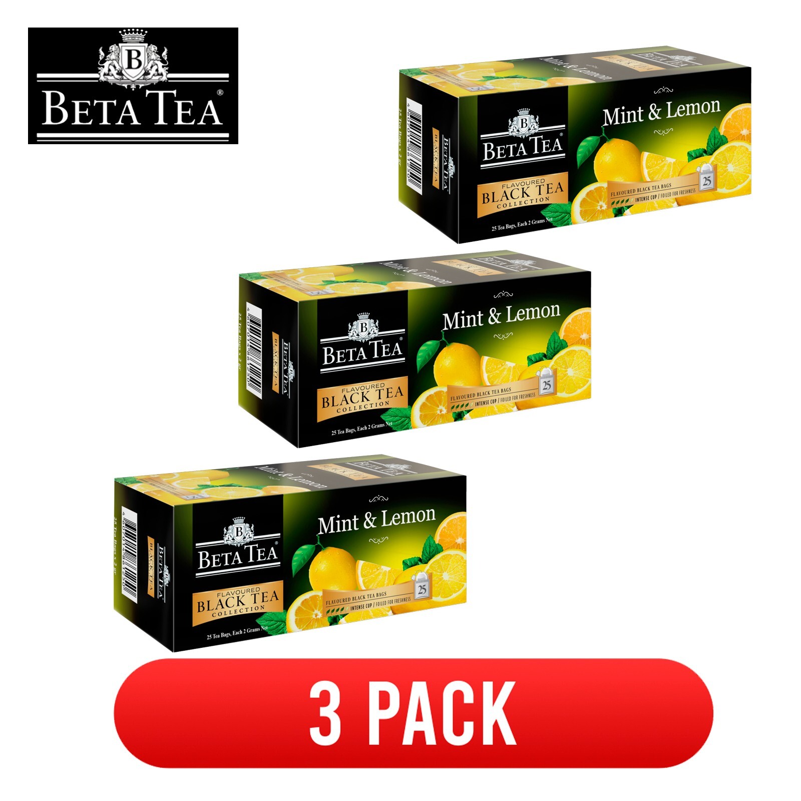 BetaTeaMintLemonFlavouredBlackTeaCollection25TEABAGSSachets3Pack