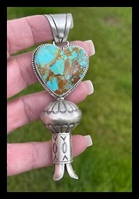 NAVAJO~LARGE ~SS ~4 IN LONG~ KINGMAN TURQUOISE ~SQUASH PENDANT~ELOUISE RICHARDS