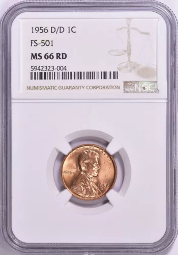 1956-D/D NGC MS66RD FS-501 Lincoln Cent-CONECA Top 100 Repunched Mintmark Coin