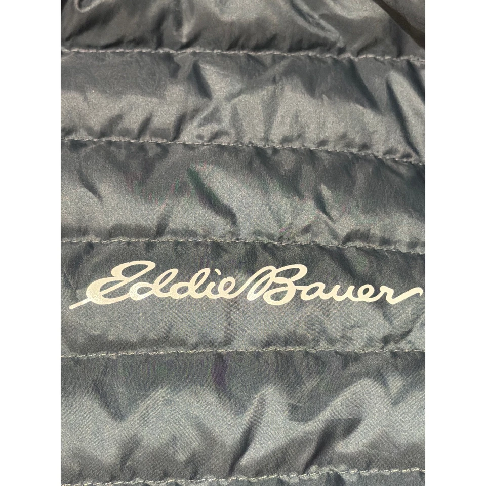 Eddie Bauer EB650 Goose Down Jacket Quilted Puffer Hood Zip Small Mens Blue - Image 4 of 4