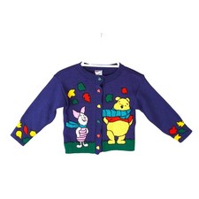 Vintage 90  s Winnie the Pooh Knit Cardigan Sweater L 6X Made In USA Pooh Piglet