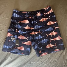Columbia PFG Board Shorts Mens 36 Omni-Shield USA Flag Shark Swim Trunks