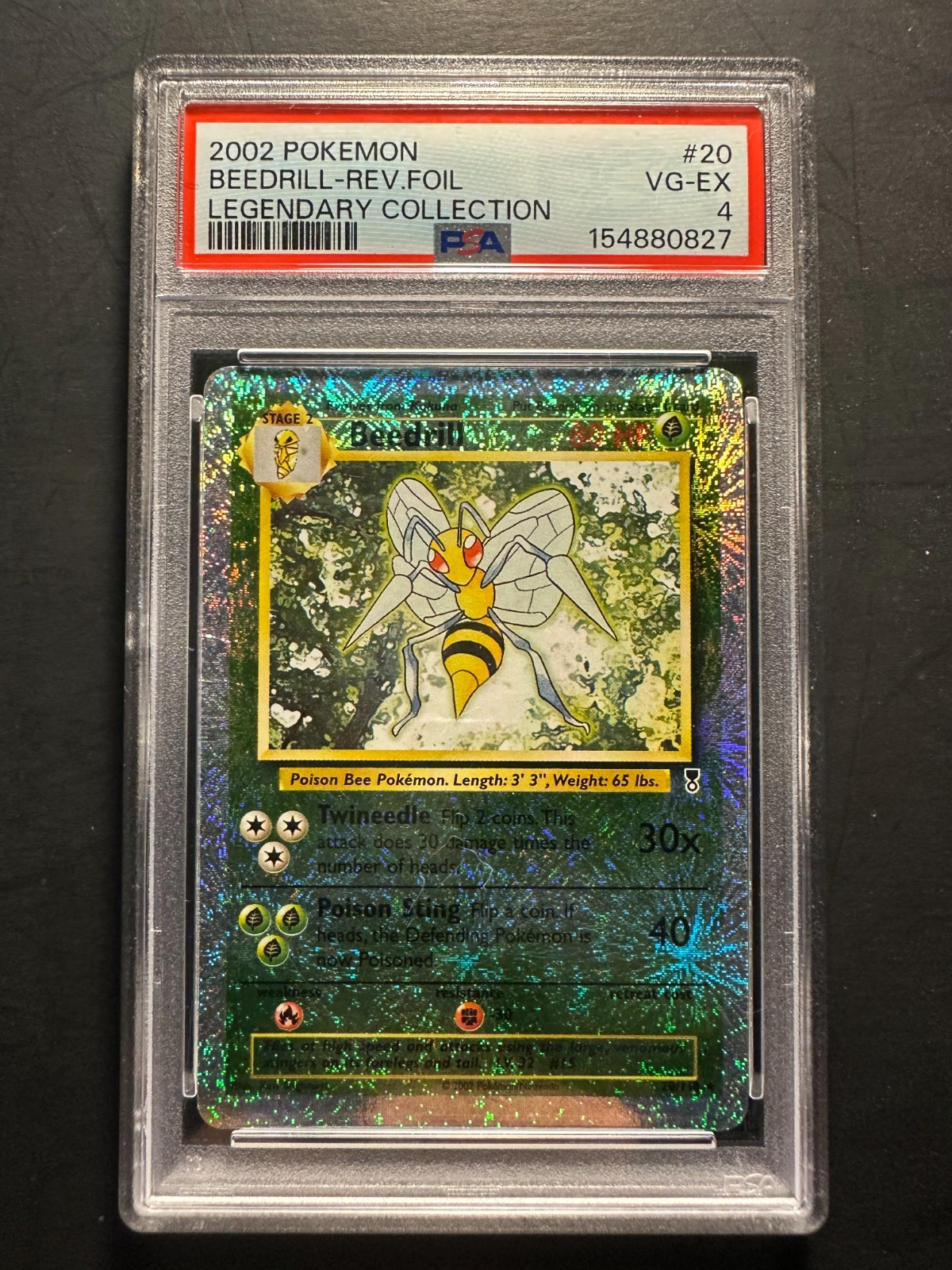 2002 Pokemon LEGENDARY COLLECTION BEEDRILL 20 /110 Reverse Holo FoilPSA 4 VG-EX