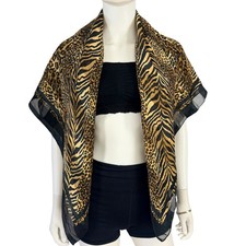 Vintage Animal Print Square Scarf Leopard Zebra Mixed Pattern Sheer Brown Black