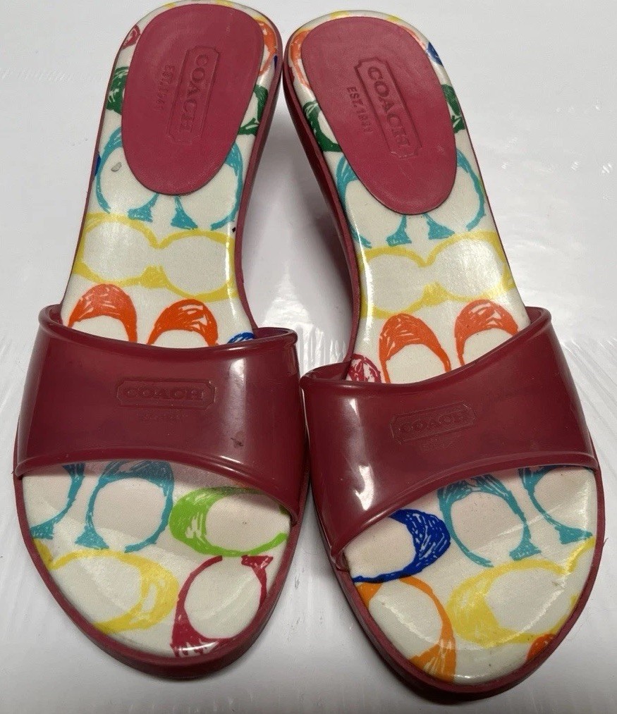 VTG Y2K Coach SCRIBBLE Signature Jelly Pink Kitten Heel Slip On