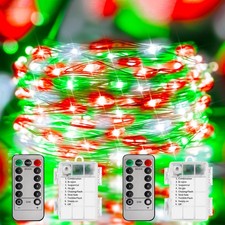 Christmas Lights Red White Green, 2 Pack Total 200LED Copper String Lights Ba...
