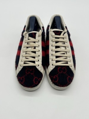 Gucci Ace Monogram Women's 6 Sz US 9 Men Sz 6.5 Red Black Wool