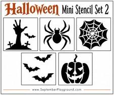 Really Great Stencils, Halloween Mini Stencil Set 2, 5 Pcs 3", Zombie Arm Spider