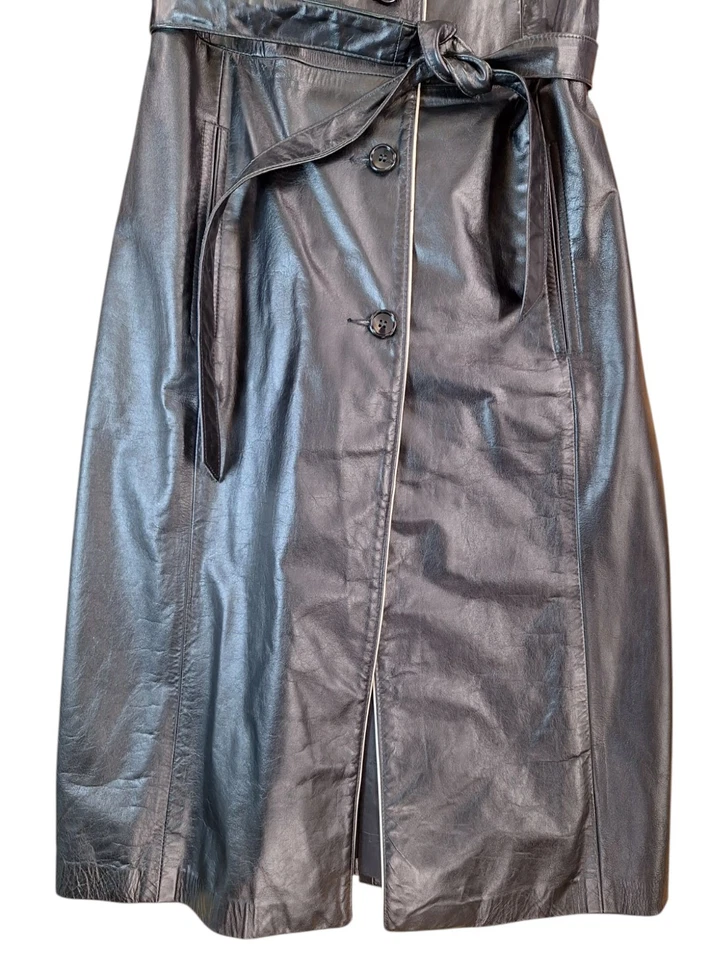 Abrigo de vestir largo de colección Northside Fashions 100 % cuero para mujer talla 10 negro con cinturón Foto 4 de 4