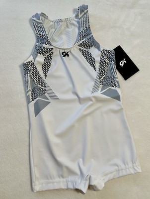 New GK ELITE Gymnastics SINGLET Leotard USA Gray White BODYSUIT Boy s SIZE: CXL