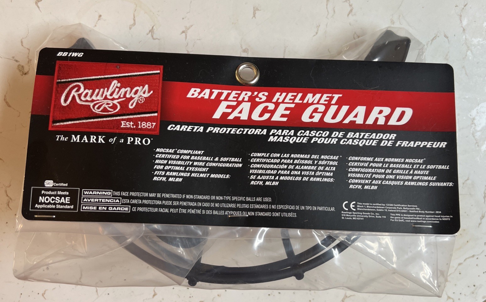 Rawlings Baseball Face Guard for Batting Batter's Helmet Black w Hardware BB1WG