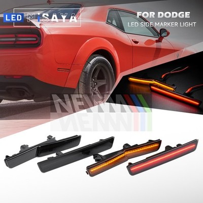 Smoked LED Front+Rear Side Marker Light For 18-22 Dodge Challenger SRT Widebody