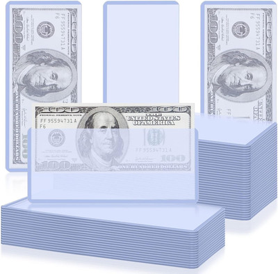 50 Pack Hard Plastic Money Bill Holder Top-Loaded Currency Sleeves Display