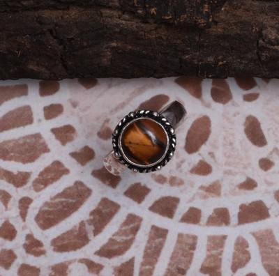 Fein Tiger Auge Edelstein 925 Sterling Silber Handgemacht Ring P-35