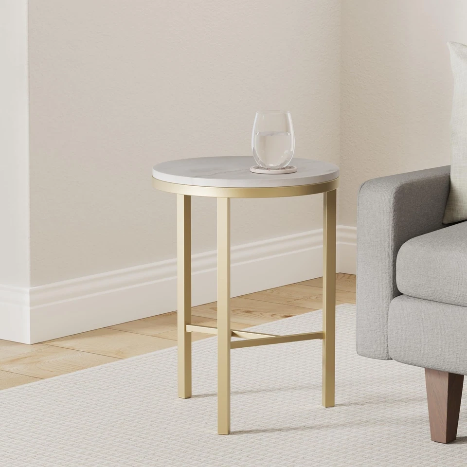 Mesa auxiliar moderna de mármol Garza Midcentury, 18X 24, blanca Foto 2 de 4